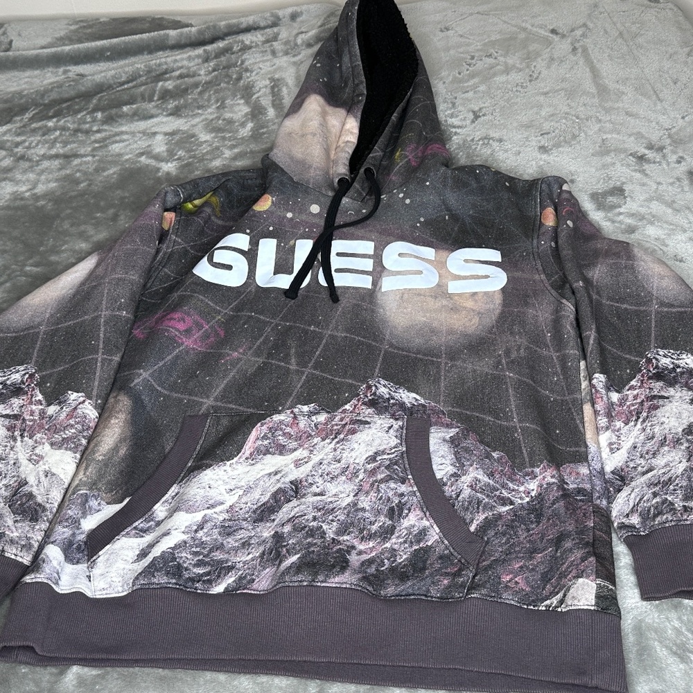 Guess Men's Roy Fleece Cosmic Space Fleece Hoodie Reflective Size M